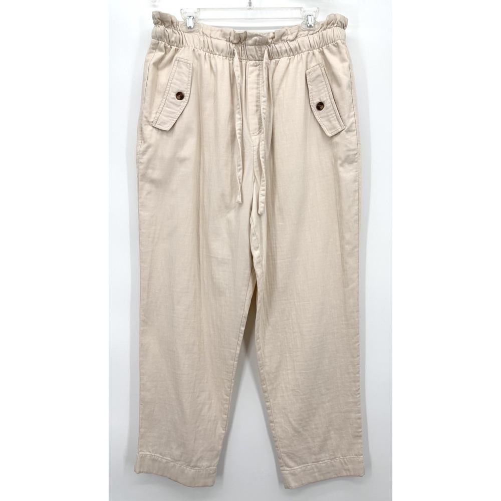 LOFT Outlet High Rise Straight Pants Size Large Beige Cotton Pull On Casual NWT